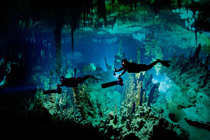 THE AMERICAS -- "The Making of Americas" Episode 111 -- Pictured: Underwater cave filming in the mysterious Cenotes of Mexico.