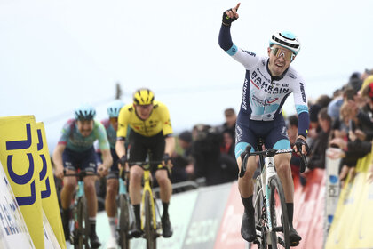 Cyclists compete in the 2025 Paris-Nice cycling race.