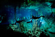 THE AMERICAS -- "The Making of Americas" Episode 111 -- Pictured: Underwater cave filming in the mysterious Cenotes of Mexico.