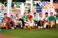 Corbin Mims, Kuman Dameon Chandler, Gal Tshnieder, Dylan Wrona, Carl Schmidt, Zacharias Georgiou, Bryce Alakai Dettloff, Sincere Nicholas Rhea, Caleb McDaniel sitting on a couch together on Love Island USA Season 8 Episode 25.